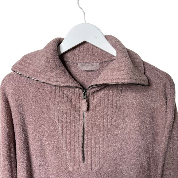 Barefoot Dreams CozyChic Lite Half Zip Pullover Tunic Sweater Mauve Blush Large - Picture 5 of 9